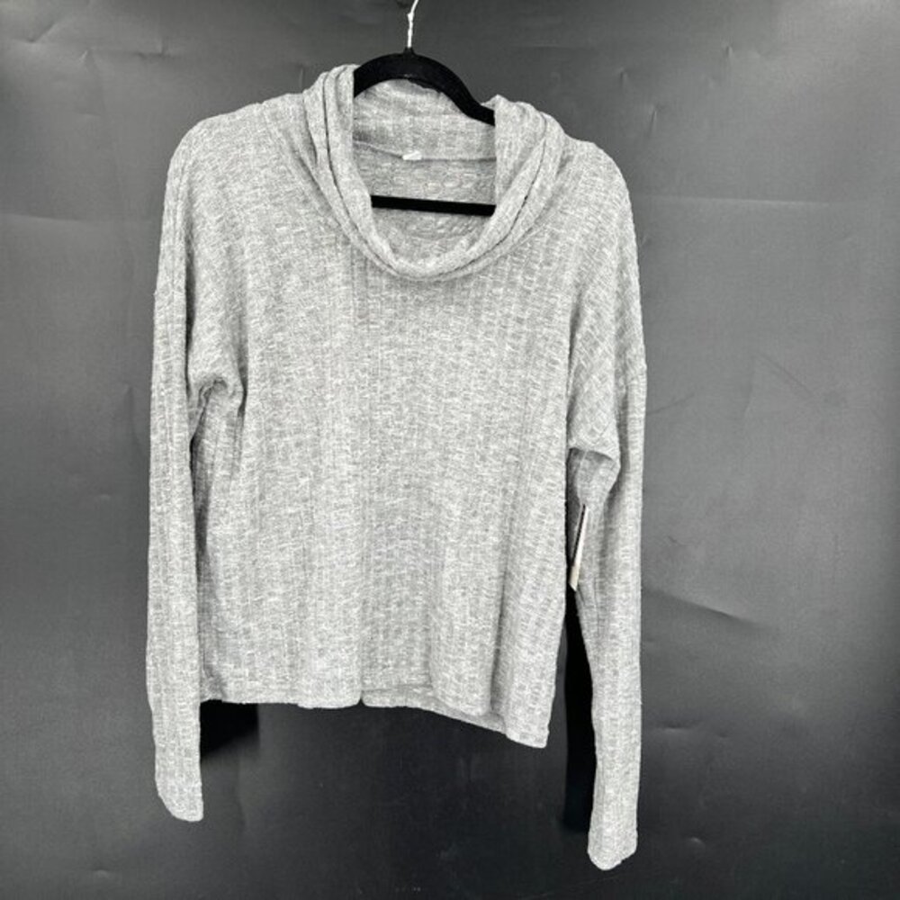 NEW BP. pullover cowl neck‎ soft cozy grey ribbed top BTS neutral minimalist L